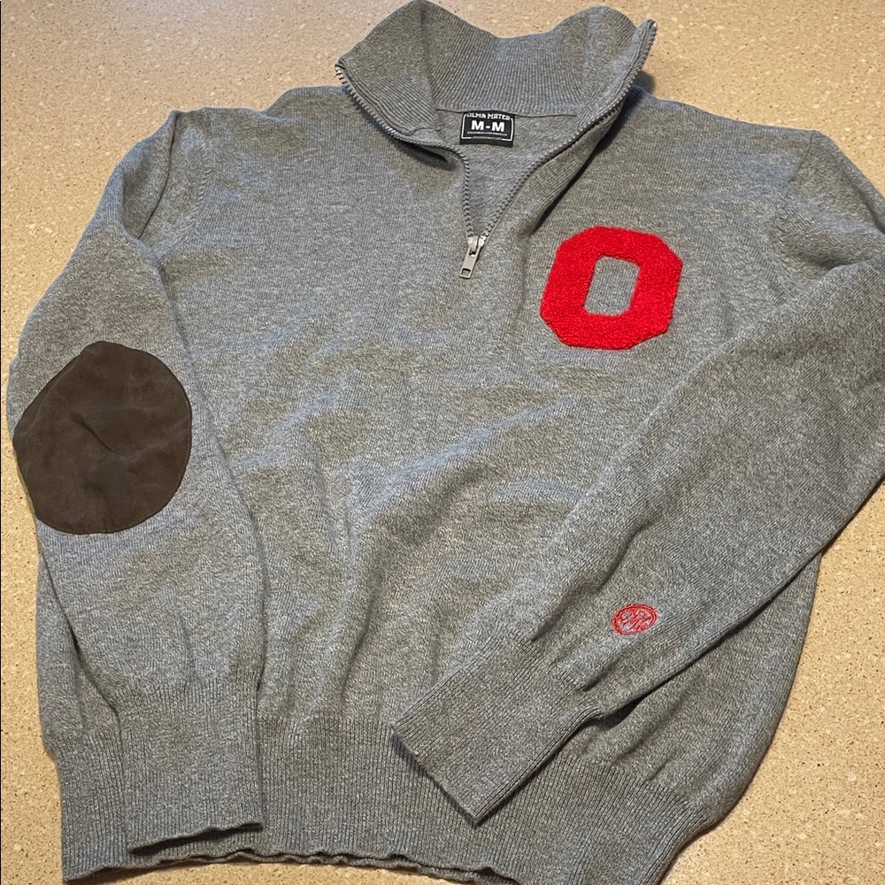 THE Ohio State University-Gray Zip-Up Sweater with Red Accent by M-M